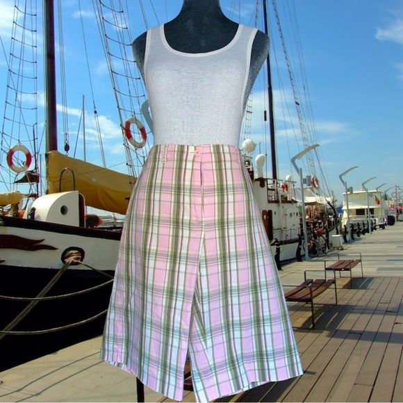 Anne Klein Sport Pants - Anne Klein Sport active leisure longer shorts girly plaid